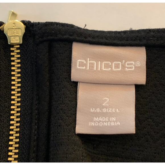 CHICO’S Women’s Black Blouse w/3/4 Length Sleeve Exposed Back Zipper Chico Size2 - Picture 2 of 12